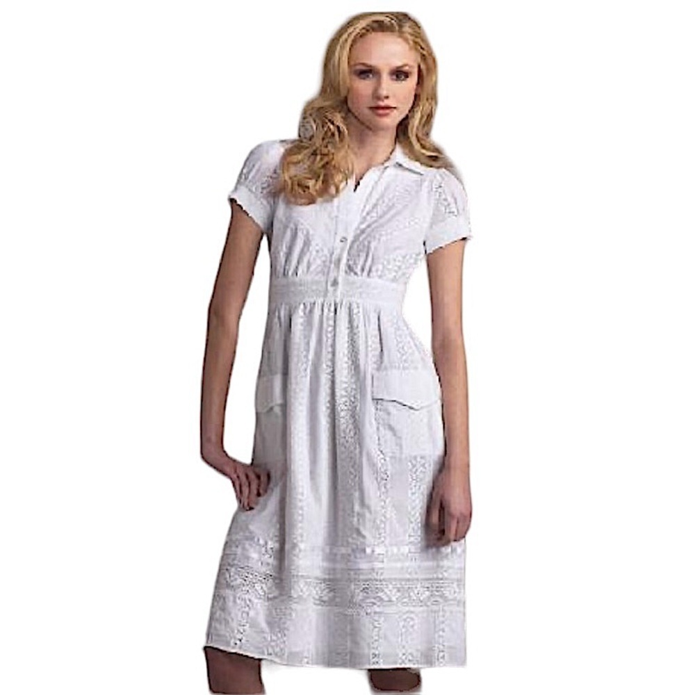 ABS Allen Schwartz Collection Ivory Cotton Eyelet Lace Dress Romantic Feminine 8